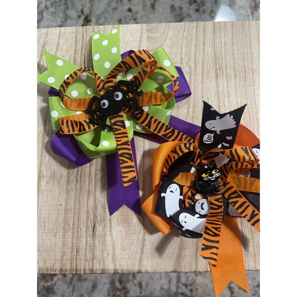 The Unbranded Brand Other - Halloween Girls Hair Bows 2 Total Black Cat & Spider No Tag -  New